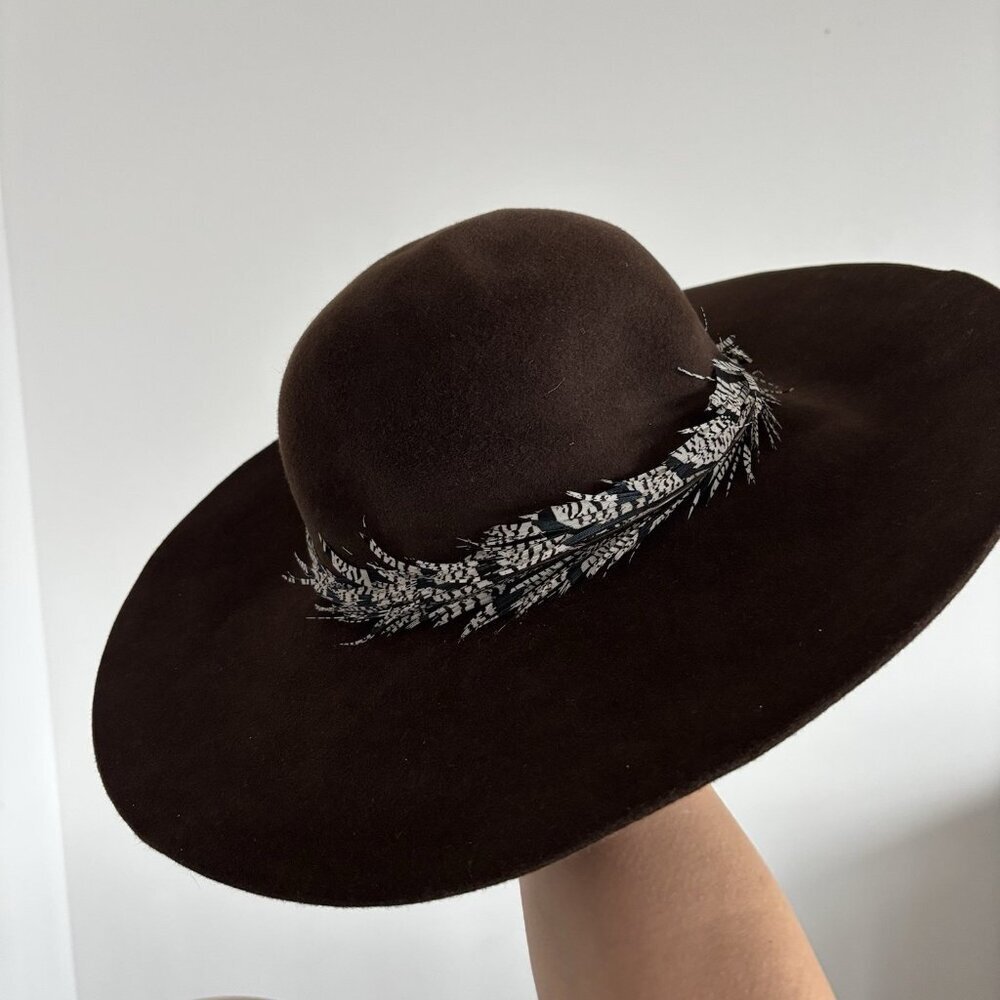 Eugenia Kim Brown Fedora Hat 100% Domesticated Rabbit Feather USA Made Old Money